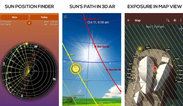 Gameplay screenshot from sun seeker sunrise sunset times tracker compass for Android