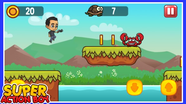 Gameplay screenshot from super action boy jump run shooting games for Android