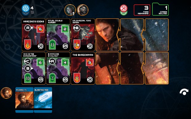 Gameplay screenshot from the dresden files cooperative card game for Android