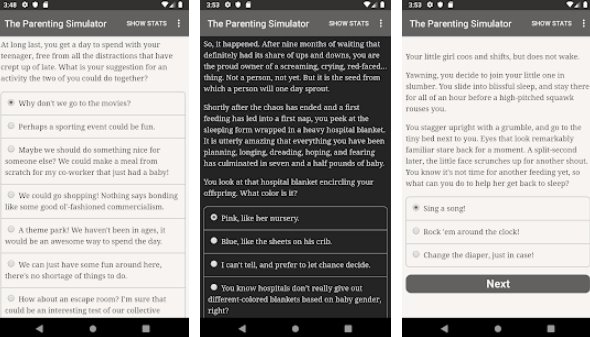 Gameplay screenshot from the parenting simulator for Android