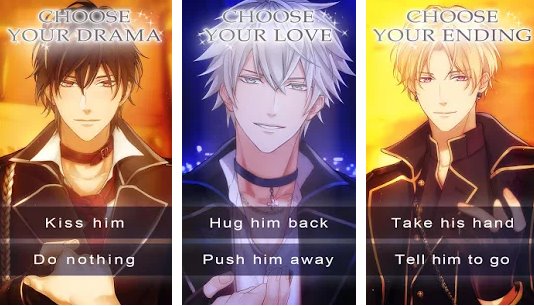 Gameplay screenshot from the spellbinding kiss hot anime otome dating sim for Android