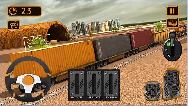 Gameplay screenshot from train cargo crane simulator 3d for Android