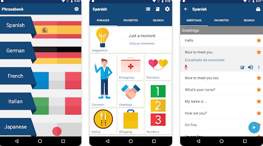 Gameplay screenshot from travel phrasebook translator for Android