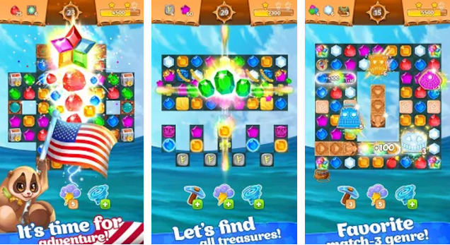 Gameplay screenshot from treasure hunters match 3 gems for Android