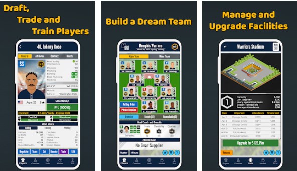 Gameplay screenshot from ultimate pro baseball general manager sport sim for Android