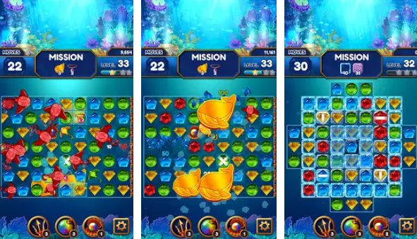Gameplay screenshot from under the deep sea jewel match3 puzzle for Android
