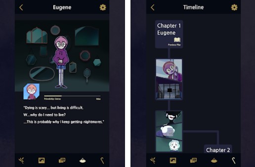 Gameplay screenshot from underworld office visual novel adventure game for Android