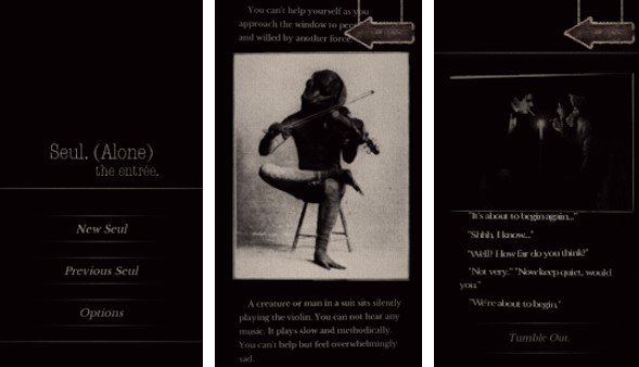 Gameplay screenshot from seul alone the entrée text based thriller cyoa for Android