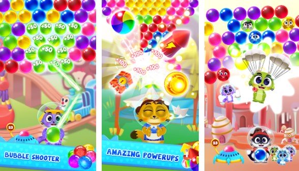 Gameplay screenshot from space cats pop bubble shooter for Android