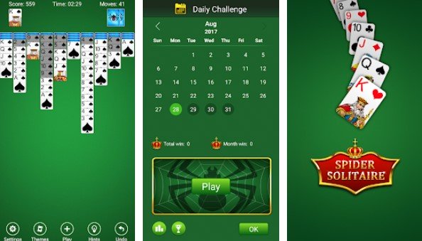 Gameplay screenshot from spider solitaire for Android