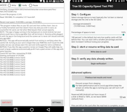Gameplay screenshot from true sd card capacity test plus for Android