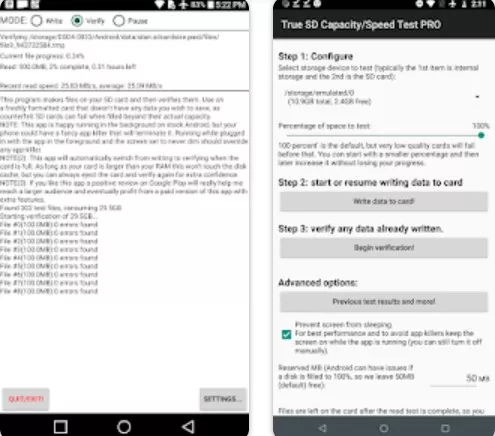 Gameplay screenshot from true sd card capacity test plus for Android