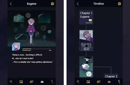 Gameplay screenshot from underworld office visual novel adventure game for Android