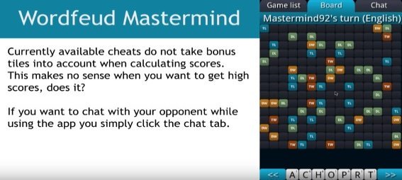 Gameplay screenshot from wordfeud mastermind for Android