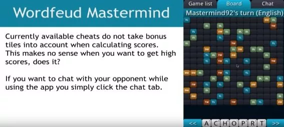 Gameplay screenshot from wordfeud mastermind for Android