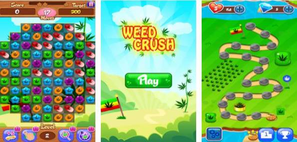 Gameplay screenshot from weed crush match 3 candy ganja puzzle games for Android