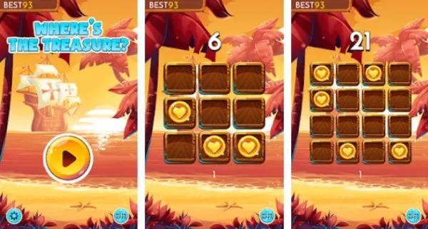 Gameplay screenshot from where is the treasure memory game for Android