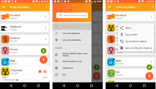 Gameplay screenshot from voicefx coice changer with voice effects for Android