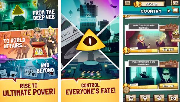 Gameplay screenshot from we are illuminati conspiracy simulator clicker for Android