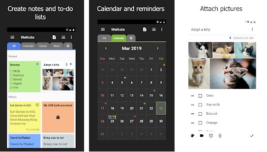notes de couleur wenote pour faire des rappels et calendrier MOD APK Android