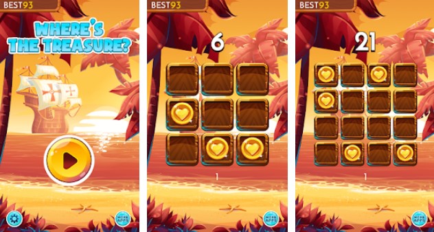 Gameplay screenshot from where is the treasure memory game for Android