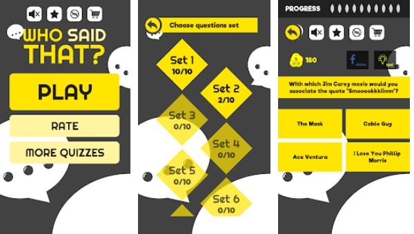 Gameplay screenshot from who said that movie quotes quiz game for Android