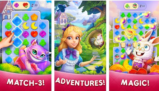 Gameplay screenshot from wondermatch match 3 puzzle alice s adventure 2020 for Android