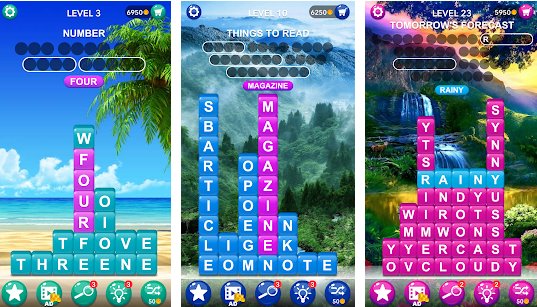 Gameplay screenshot from word tiles hidden word search game for Android