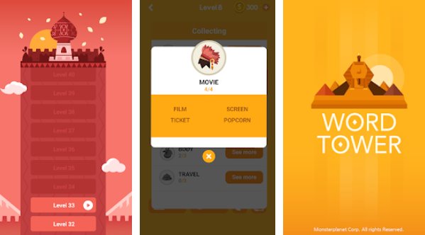 Gameplay screenshot from word tower brain training for Android