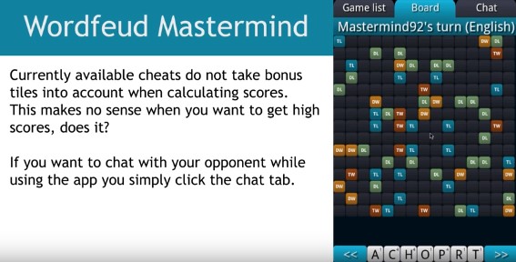 Gameplay screenshot from wordfeud mastermind for Android