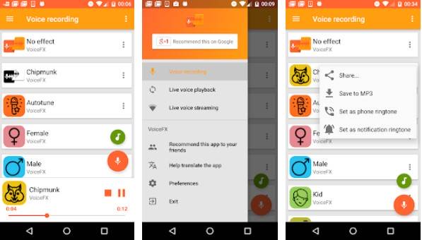 Gameplay screenshot from voicefx coice changer with voice effects for Android