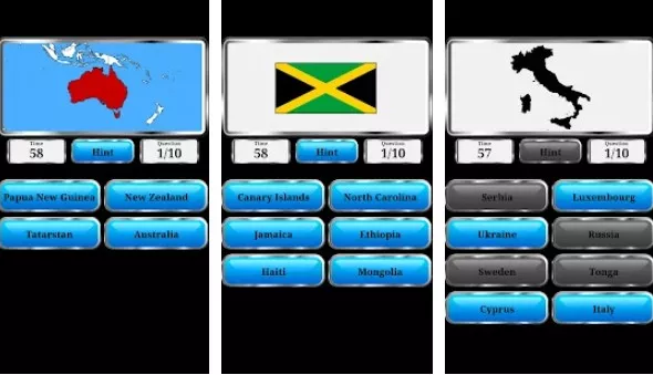 Gameplay screenshot from world geography quiz game for Android