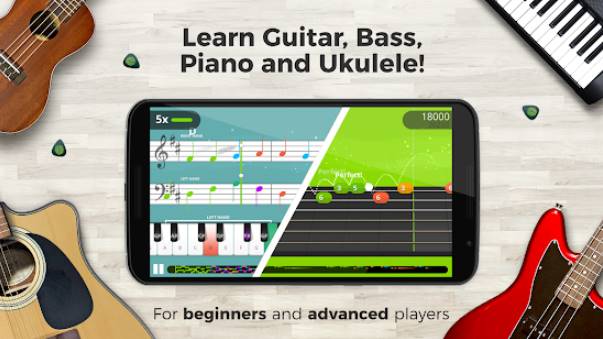 Выучите гитару, фортепиано, бас и укулеле MOD APK Android